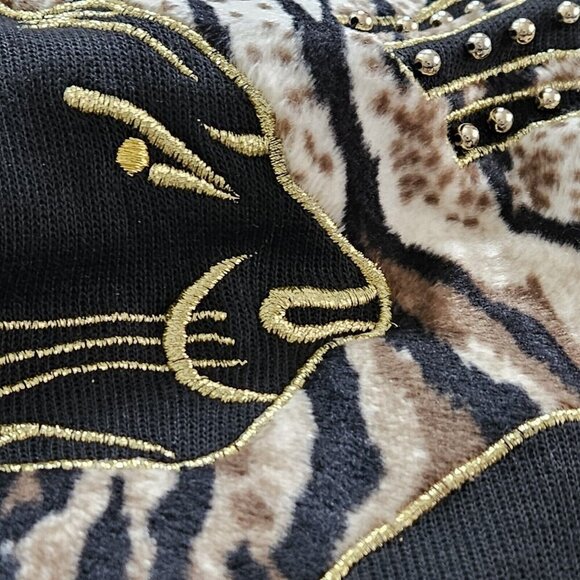 Nonpareil Top Womens L Leopard Animal Design 3/4 Sleeves Pullover Vintage 1980s - Picture 9 of 13